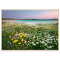 Coastal wildflower meadow print in a pale natural wood frame