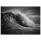 Monochrome ocean wave curling over, print in a dark grey frame