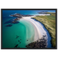 Turquoise Hebridean shallows and dark rock, print in a dark grey frame