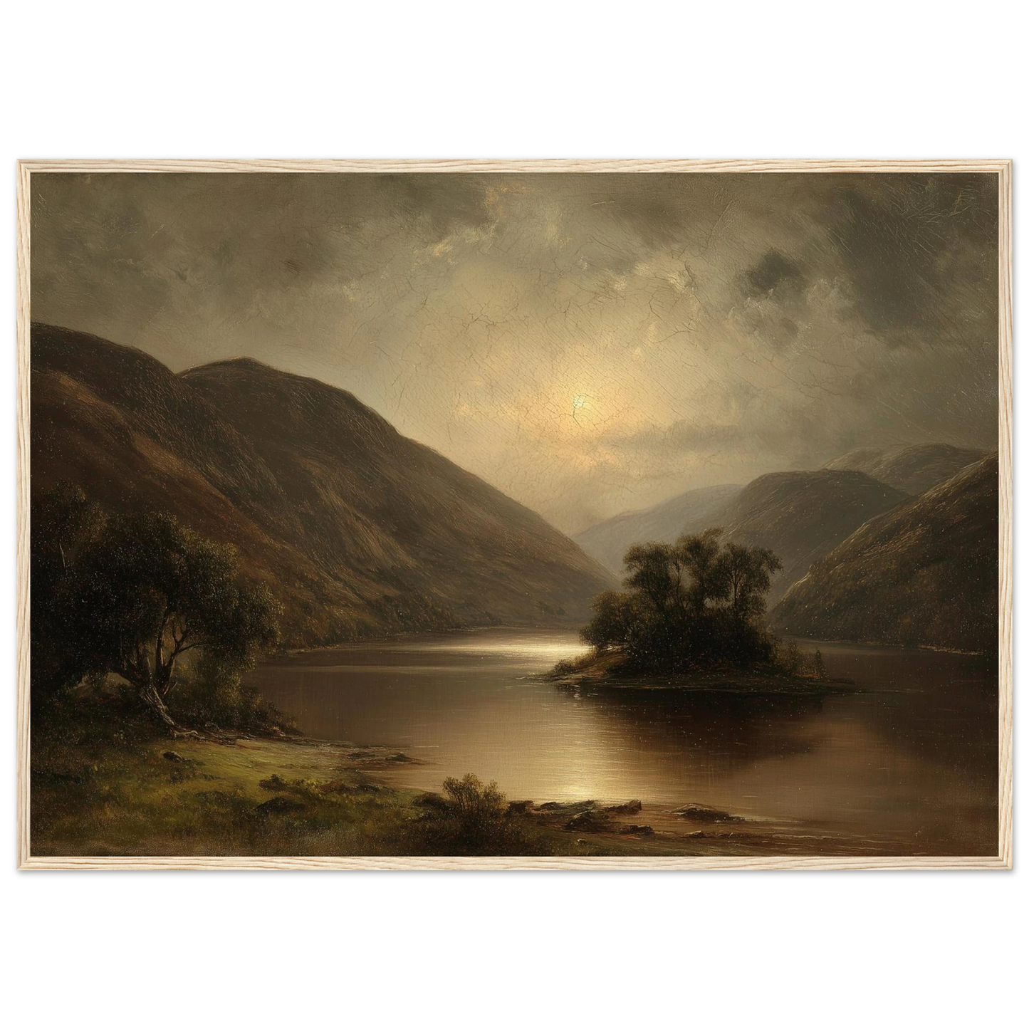 Moonrise over a Highland loch, framed landscape wall art