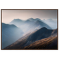 Layered Highland ridges at first light in a dark wood frame