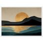 Minimalist gold sun landscape art print in a slim white frame