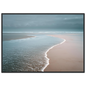Soft blue shallows meeting pink-grey sand, framed in black
