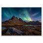 Aurora over a Scottish loch at night, print in a slim white frame