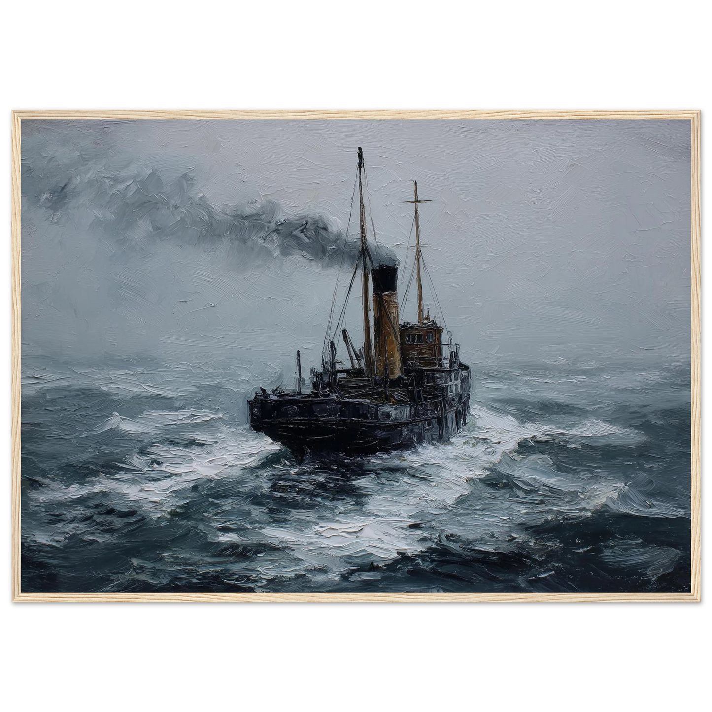 Clyde puffer in a storm, framed in light oak