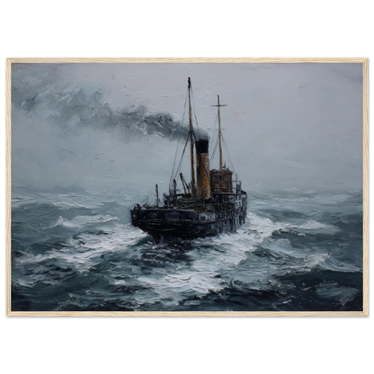Clyde puffer in a storm, framed in light oak