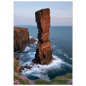 Red sandstone sea stack at last light with white water swirling at its base, unframed print