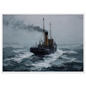 Clyde puffer and heavy swell, framed in white with a wide mount
