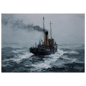 Steam coaster in heavy weather, dark maritime oil painting in a slim frame
