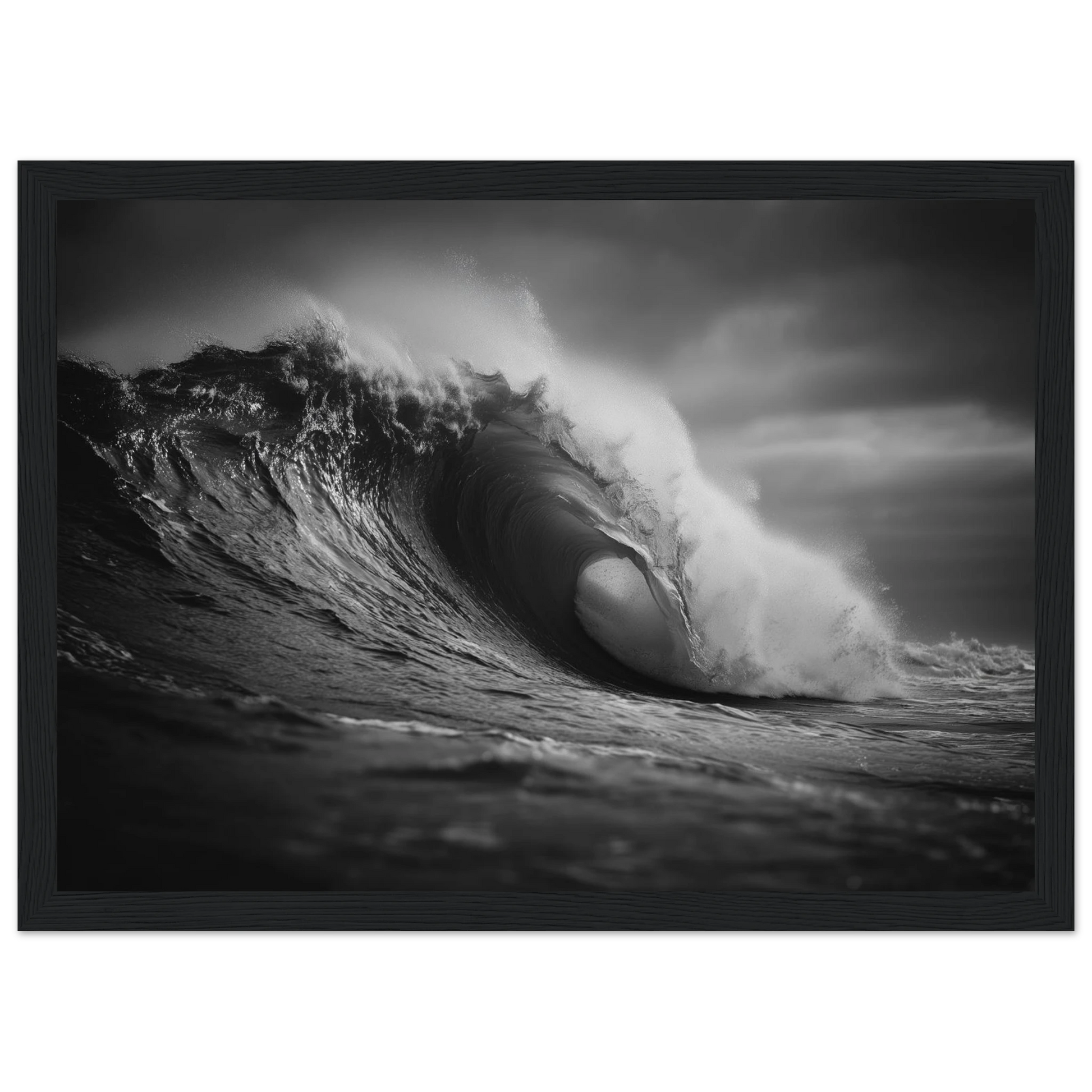 Ocean wave in monochrome, print in a black frame