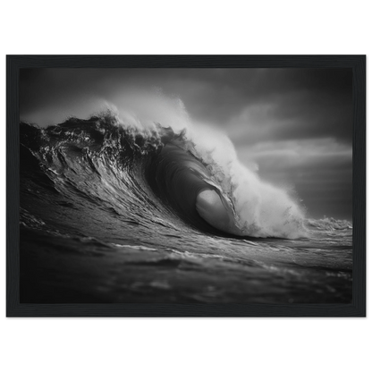Ocean wave in monochrome, print in a black frame