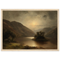 Highland loch at moonrise, oil painting style print in a light oak frame