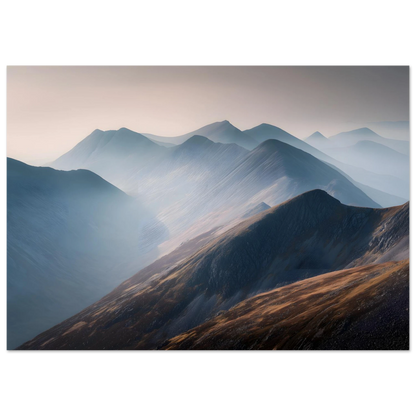 Highland ridges in morning mist, framed wall art with copper bracken slopes