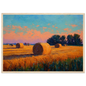 Impressionist harvest landscape, framed in pale natural wood