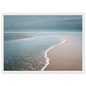 Calm tide line under a soft grey sky, framed in white with a wide mount