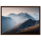 Layered Scottish mountains in mist, poster in a warm brown wood frame