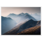 Highland ridges in morning mist print in a white frame