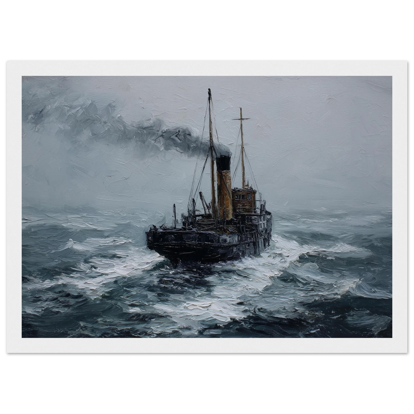 Puffer in heavy weather, print in a white frame with a wide mount