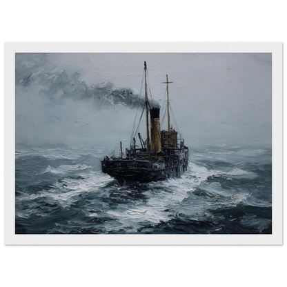 Puffer in heavy weather, print in a white frame with a wide mount