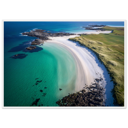 Machair and shell sand beach from above, print in a white frame