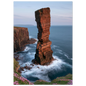 Red sandstone sea stack at last light with white water swirling at its base, unframed print