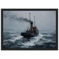 Small working steamer in a storm, framed in black