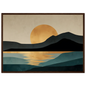 Teal and gold minimalist landscape poster in a dark wood frame