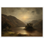 Vintage style oil painting of a moonlit loch, in a dark frame