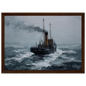 Clyde puffer in heavy weather, framed in dark brown wood