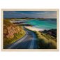Hebridean coast road above white shell sand, framed in pale oak