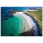 White sand beach and turquoise sea from above, print in a slim dark frame