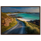 Hebridean beach road in low sunlight, in a dark brown wood frame