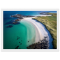 Hebridean shore with jade shallows, framed in white with a wide mount