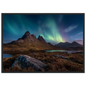 Aurora borealis above a still Scottish loch, print in a dark frame