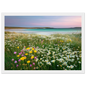 Pastel wildflower meadow and turquoise sea in a white frame with a wide mount