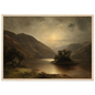 Moonlit loch with wooded island, print in a cream frame