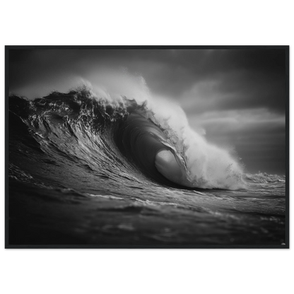 Black and white ocean wave print in a slim dark frame