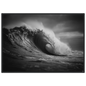 Black and white ocean wave print in a slim dark frame