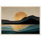Gold sun over still water minimalist art print in a natural light wood frame