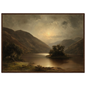 Romantic Scottish loch painting in a dark red-brown wood frame