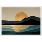 Boho gold sun and teal water wall art in a white frame