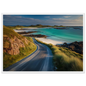 Scottish island road above white sand, framed in white