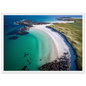 White sand and jade water on a Scottish island, framed in white with a wide mount