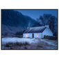 Highland croft at winter dusk, framed in a dark grey frame