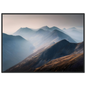 Layered misty mountain ridges print in a dark grey frame
