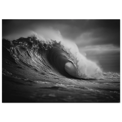 Monochrome breaking wave, print in a dark grey frame