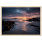 Empty beach at golden hour, poster in a light oak frame