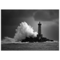 Spray bursting higher than a lighthouse tower, print in a dark grey frame
