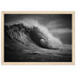 Ocean wave barrel in monochrome, framed in pale oak