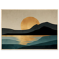 Scandinavian style minimalist sunset print in a white frame, teal and gold colours
